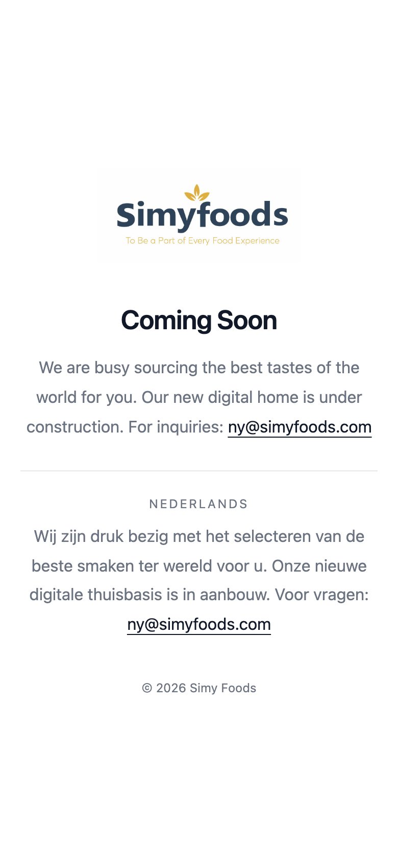 Simy Foods — mobil görünüm