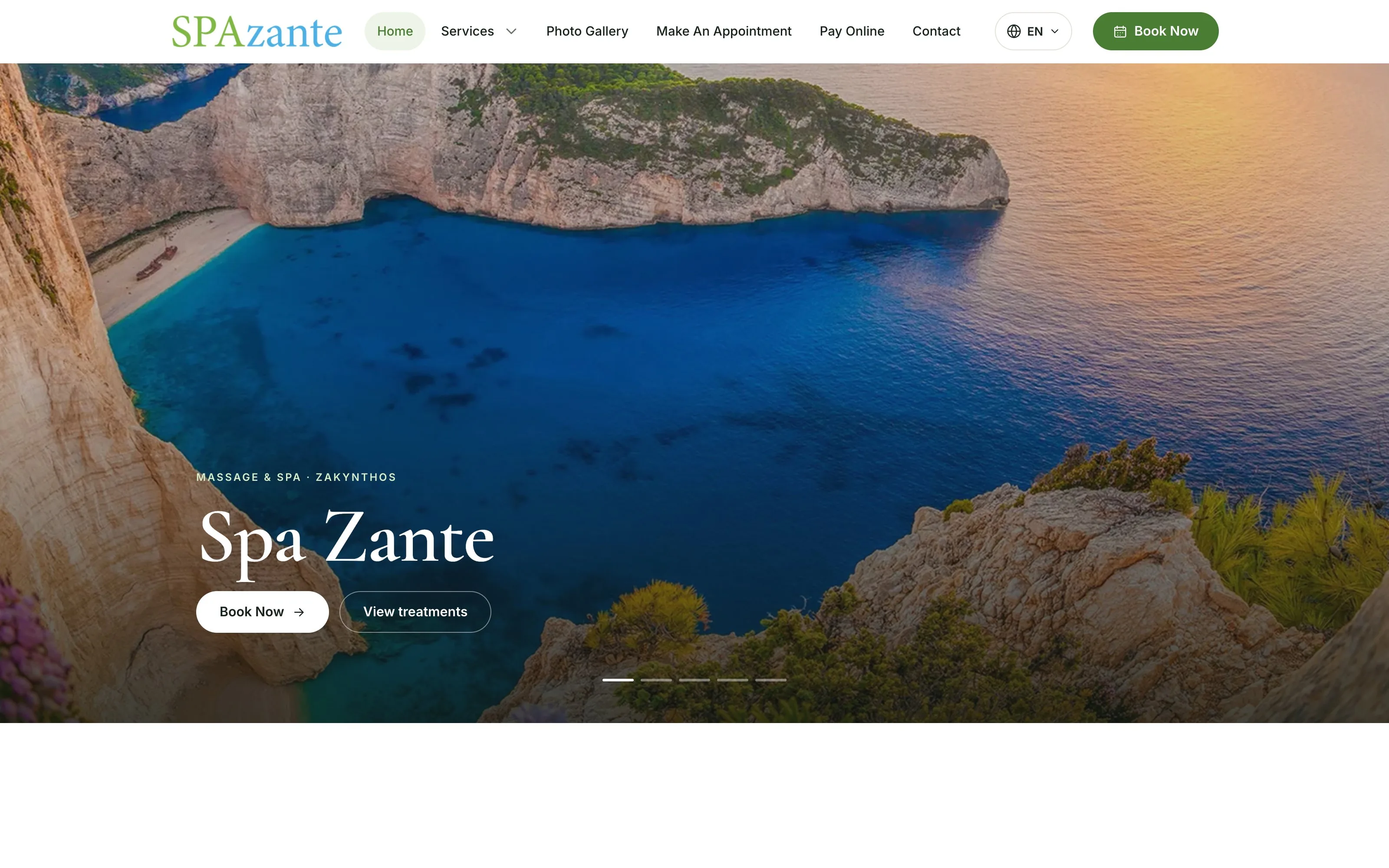 Spa Zante web sitesi ekran görüntüsü