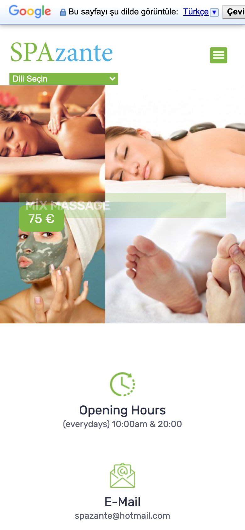 Spa Zante — mobil görünüm