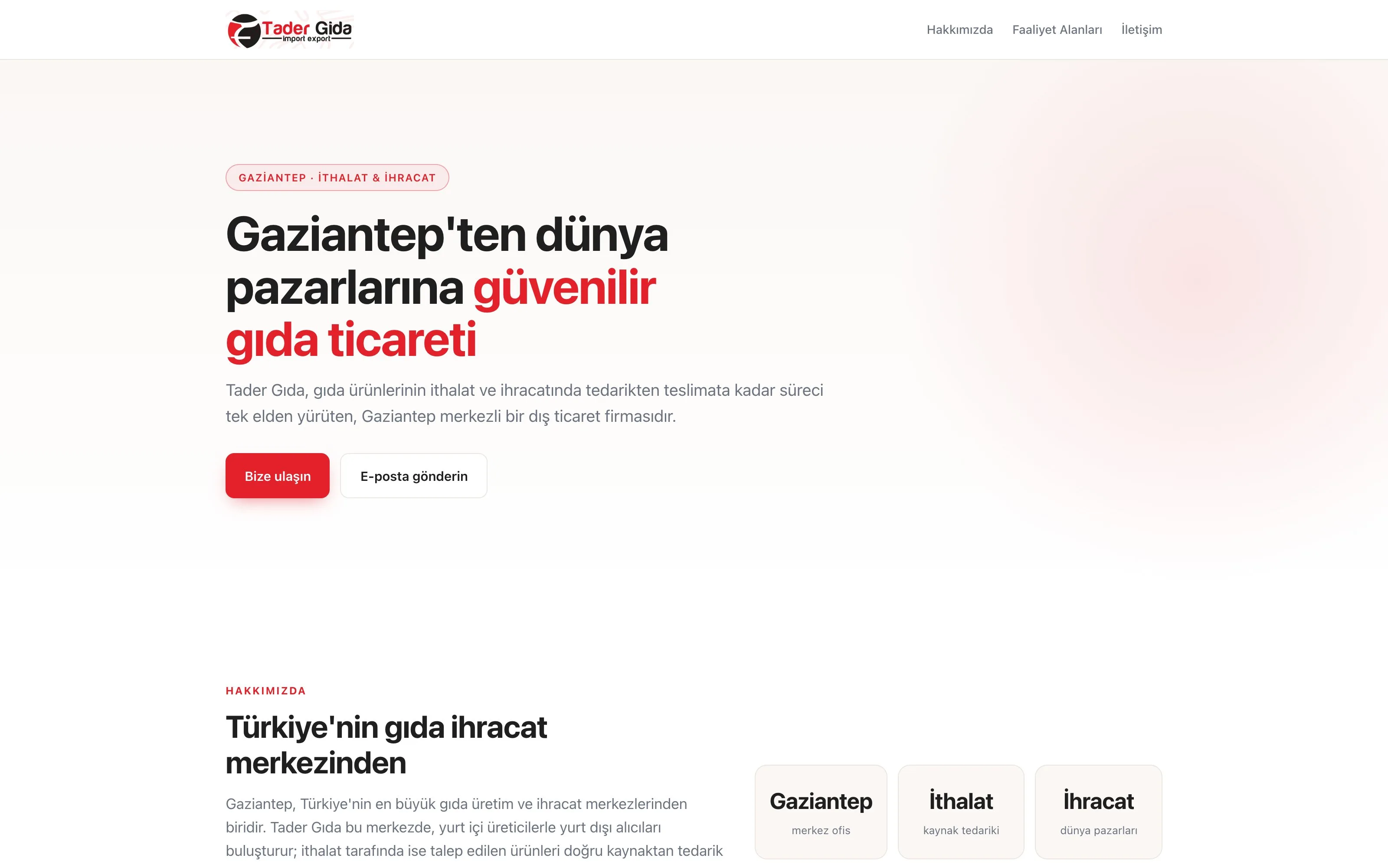 Tader Gıda web sitesi ekran görüntüsü