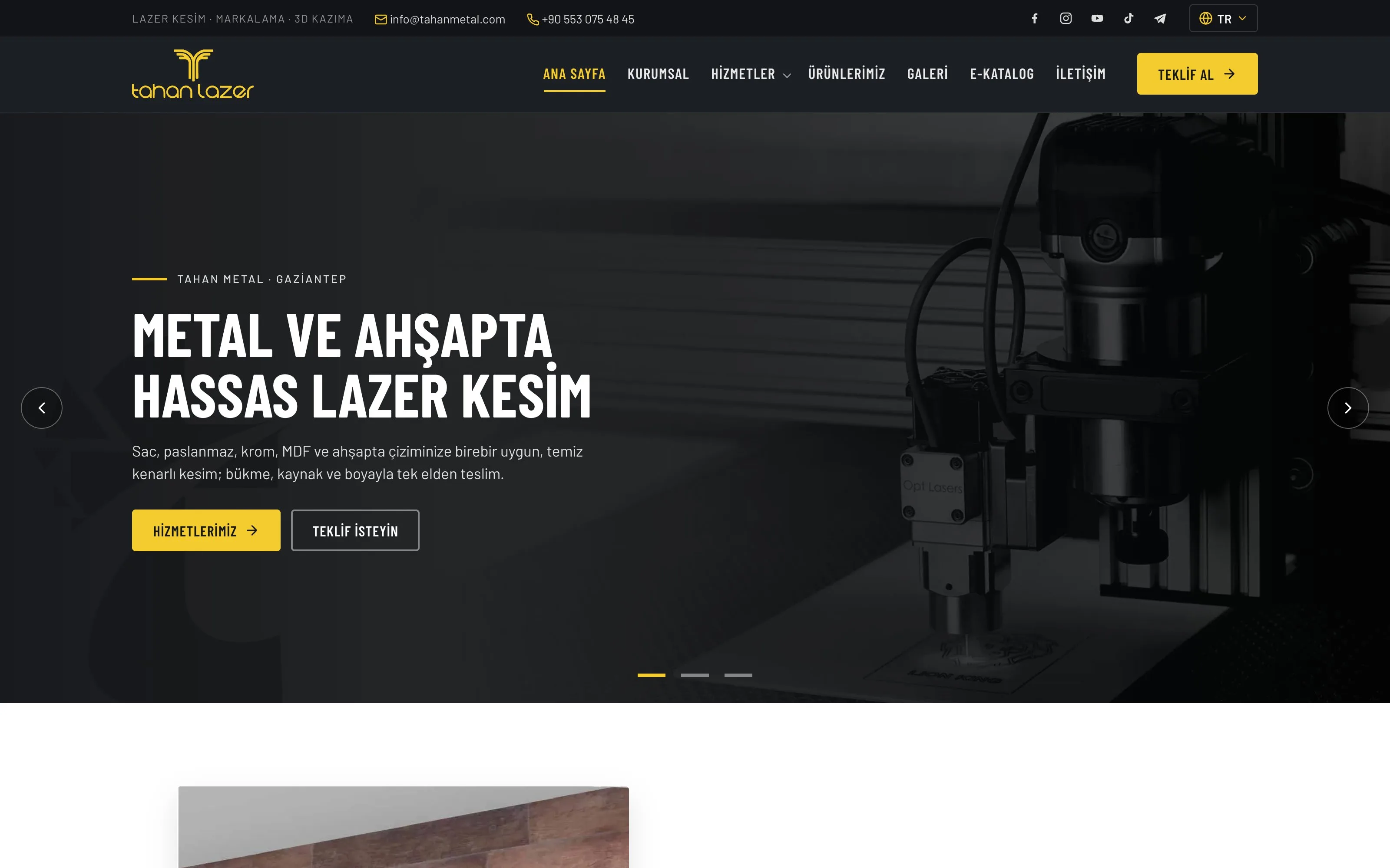 Tahan Metal web sitesi ekran görüntüsü