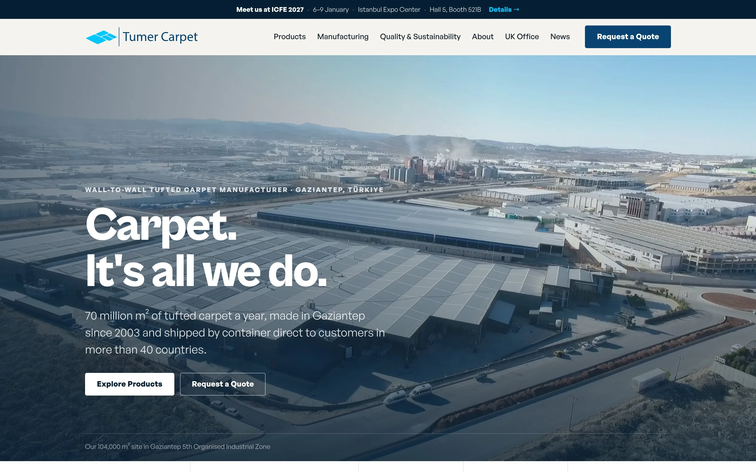 Tümer Carpet web sitesi ekran görüntüsü