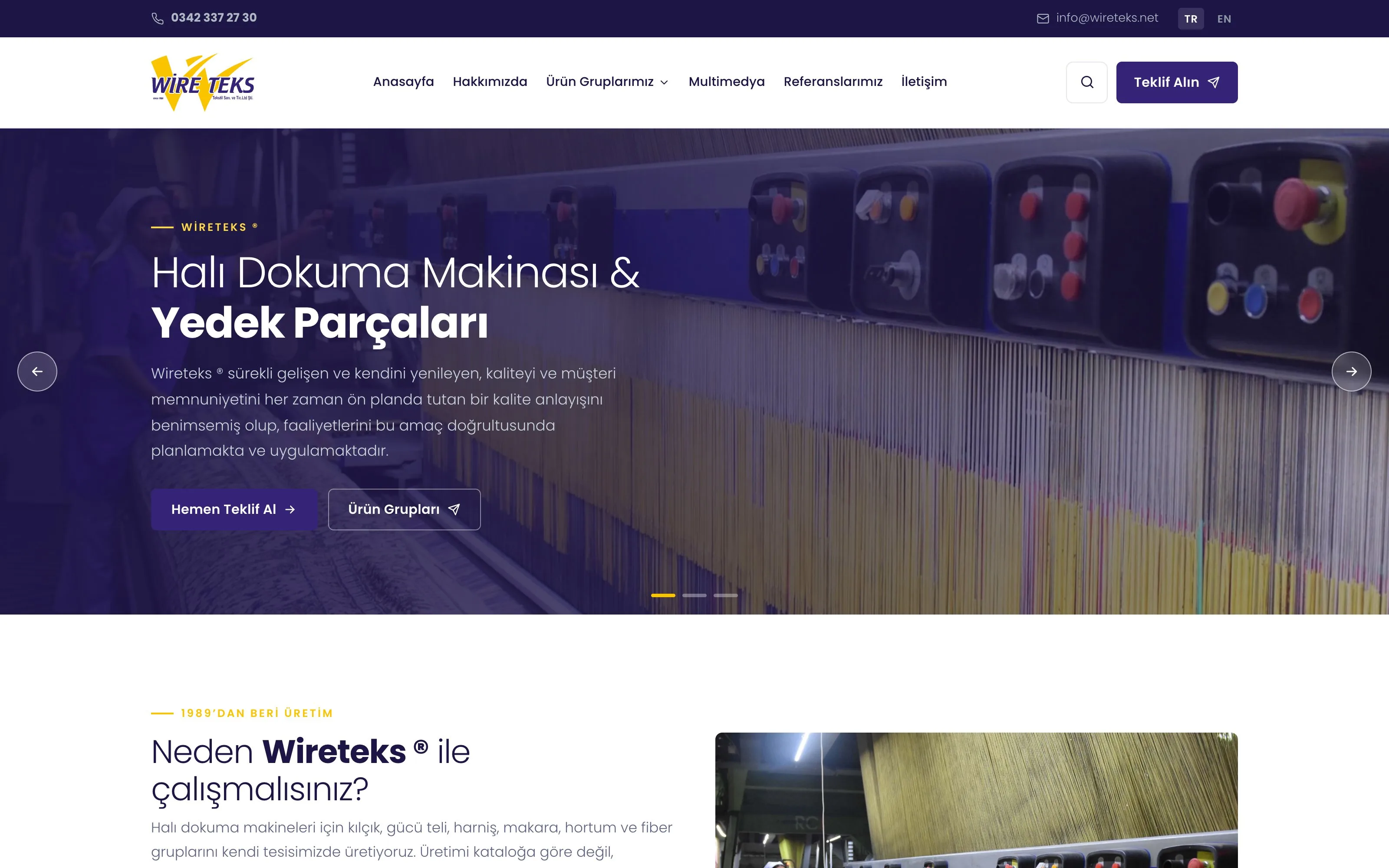 Wireteks web sitesi ekran görüntüsü