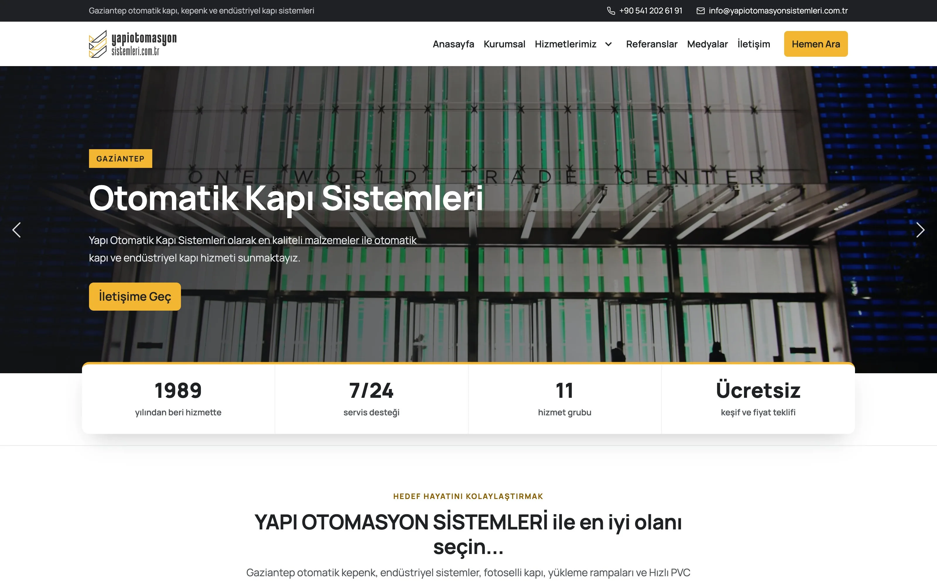 Yapı Otomasyon Sistemleri web sitesi ekran görüntüsü