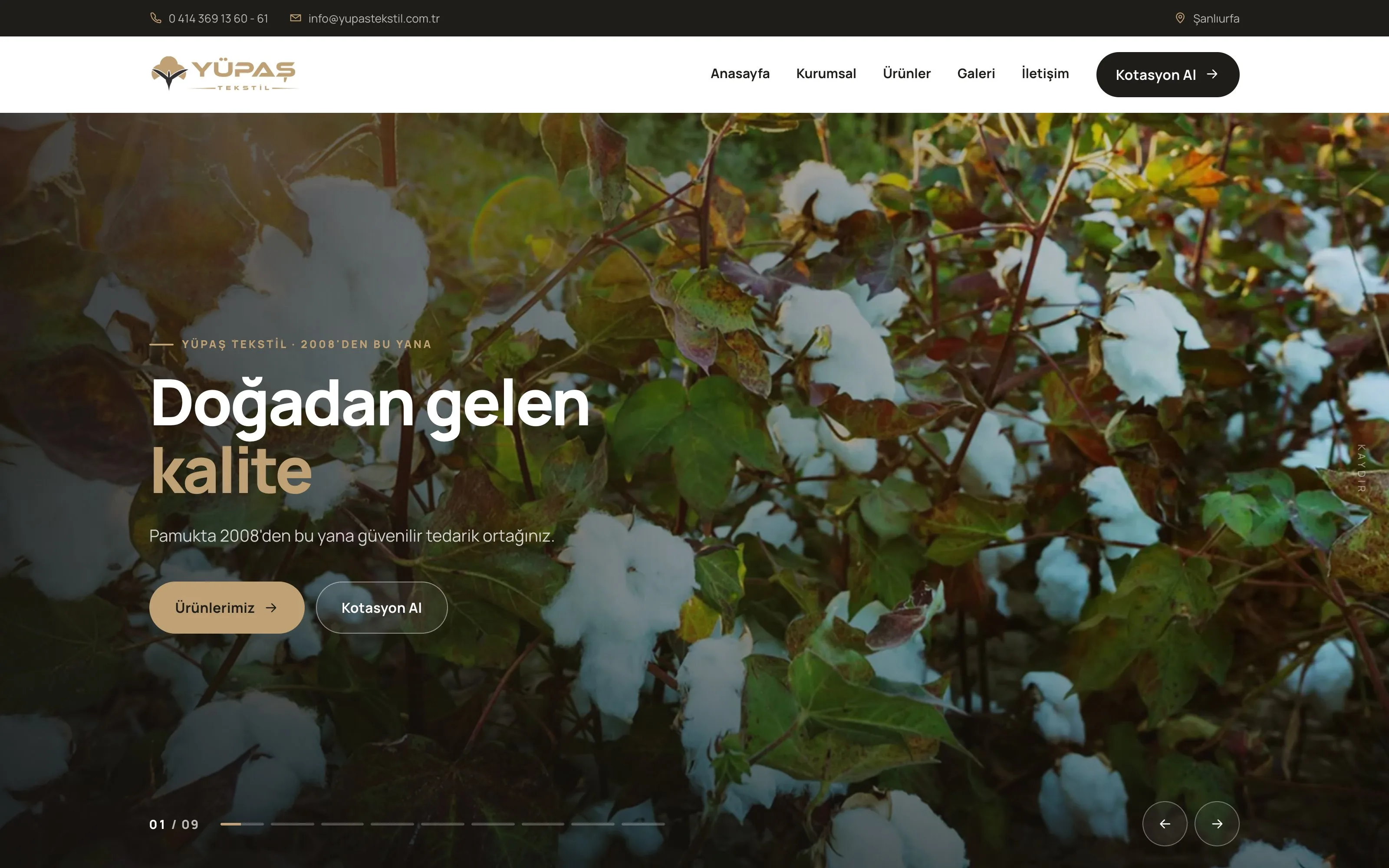 Yupaş Tekstil web sitesi ekran görüntüsü