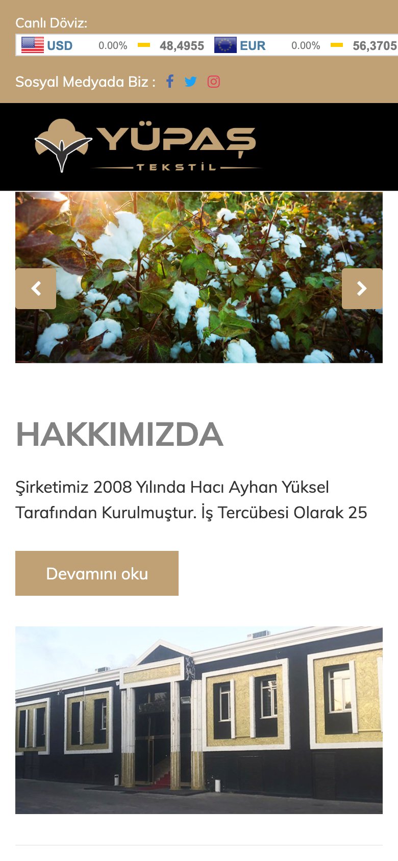 Yupaş Tekstil — mobil görünüm