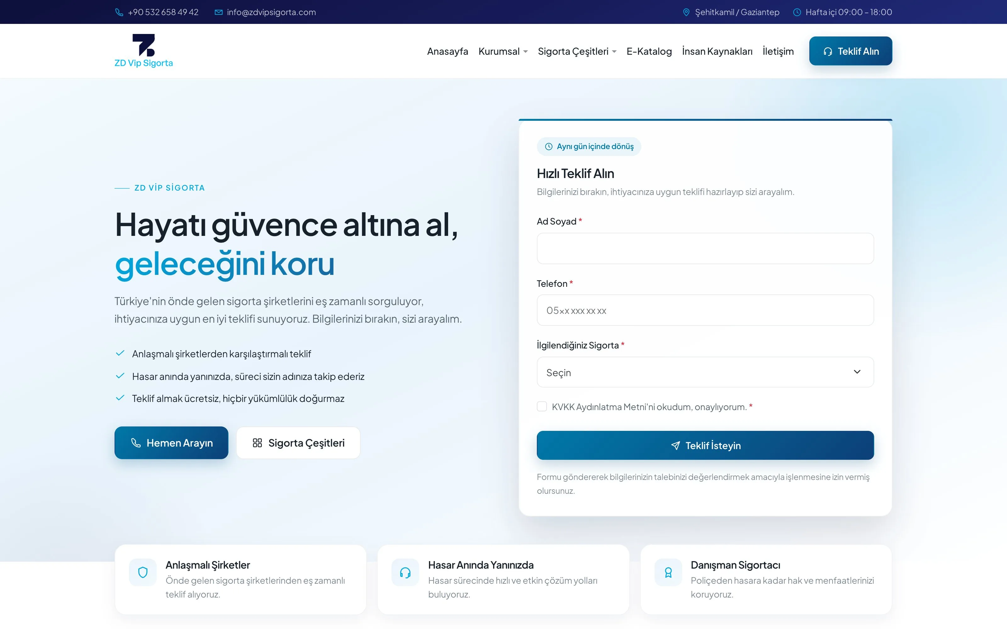 ZD VIP Sigorta web sitesi ekran görüntüsü