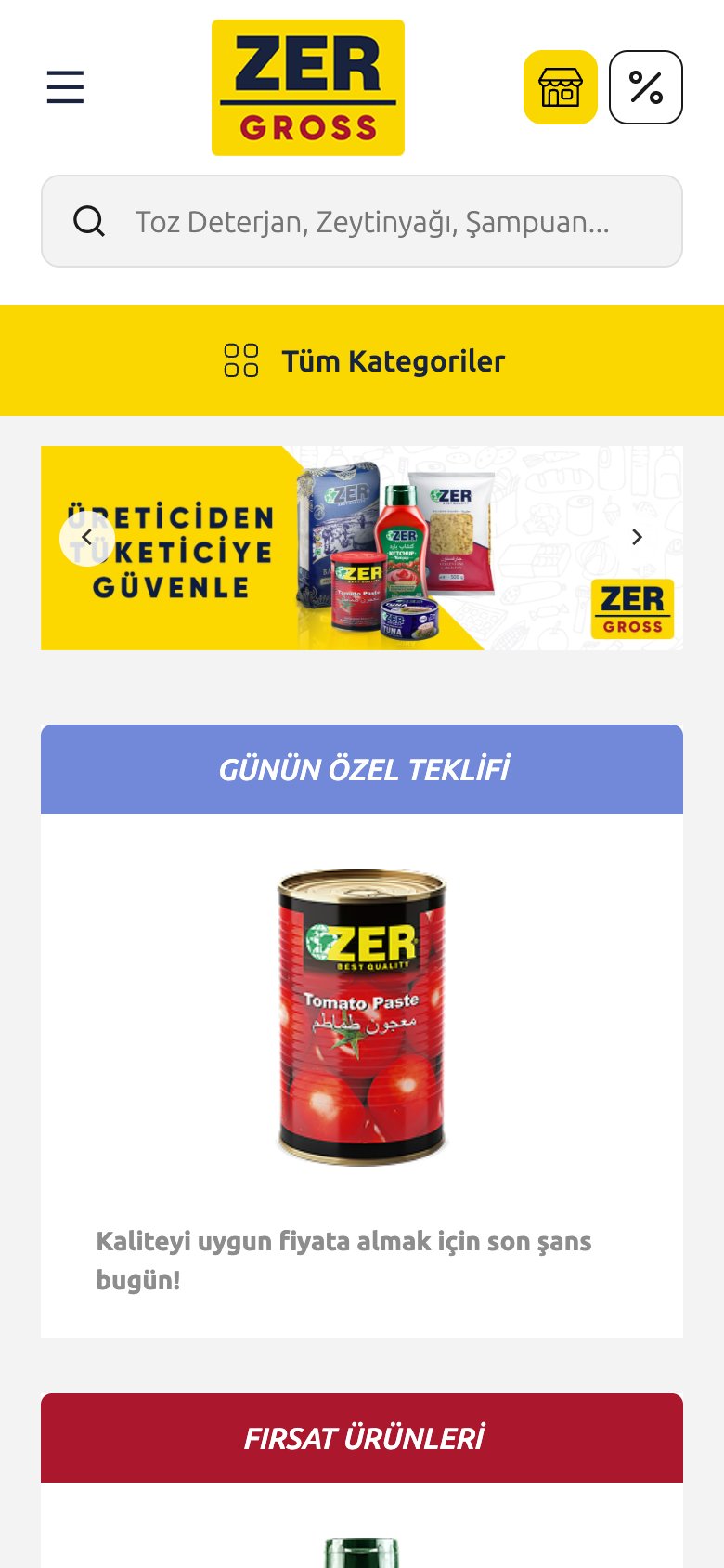 Zer Gross Market — mobil görünüm