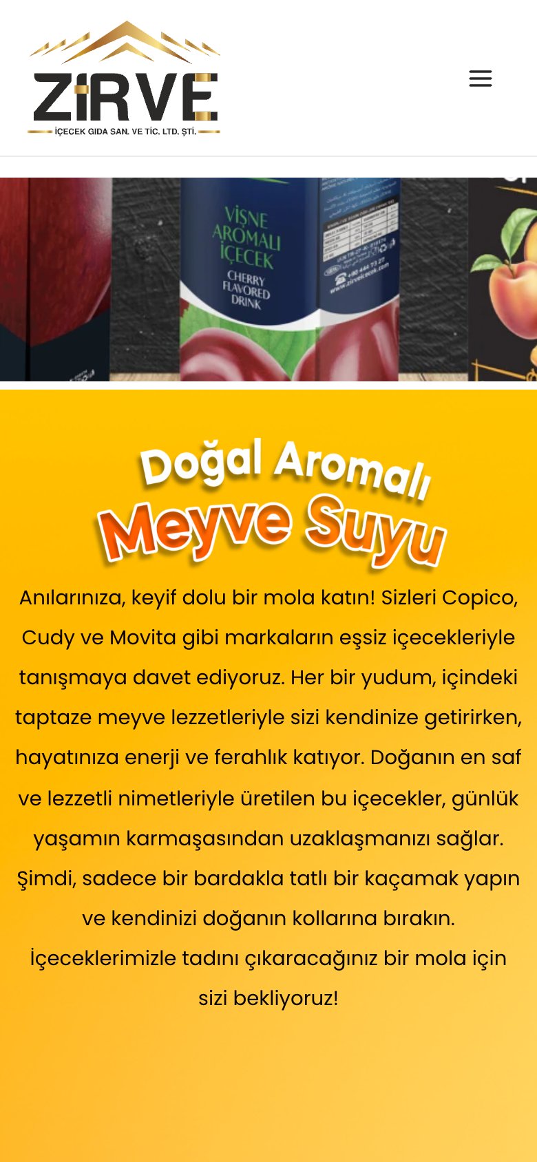 Zirve İçecek — mobil görünüm